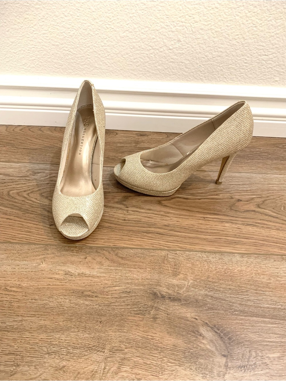 Elegant Champagne Peep-Toe Stiletto Heels 6.5 from Marks & Spencer